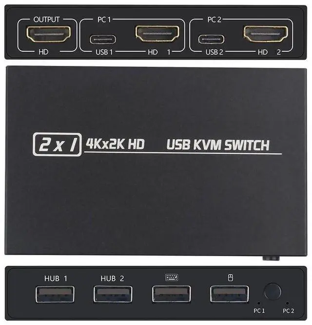 Alt view image 5 of 7 - 2 In1 Out 4KX2K USB HDMI-compatible KVM Switch Box for 2 PC Sharing Keyboard Mouse Printer Video Display USB Swltch Splitter