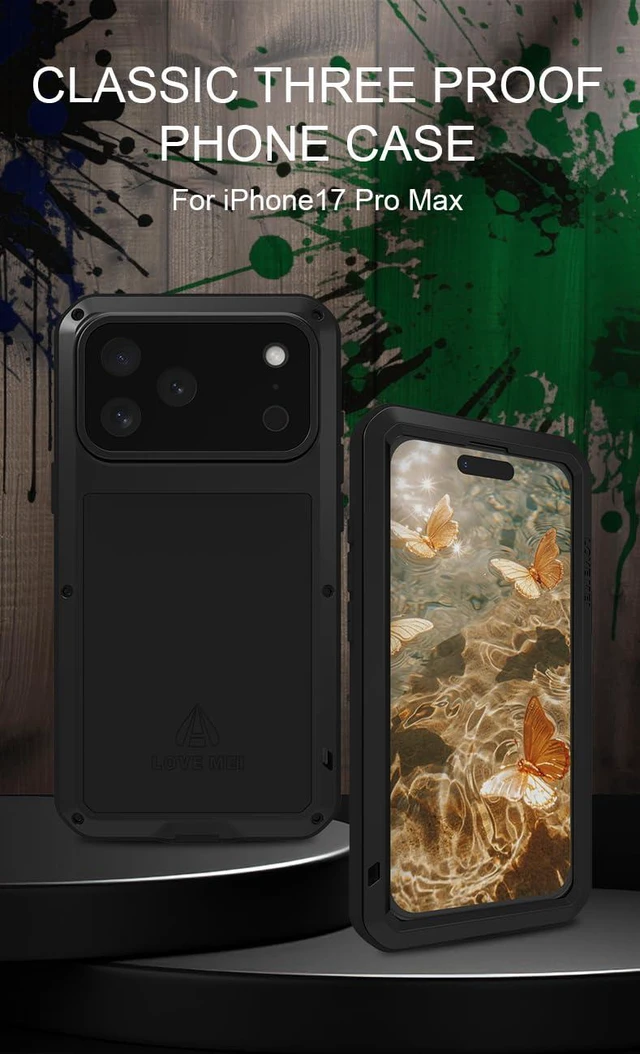 Alt view image 3 of 7 - Powerful Phone Case for iPhone 17 Pro Max Metal Armor Shock Dirt Proof Water Cases - Silver