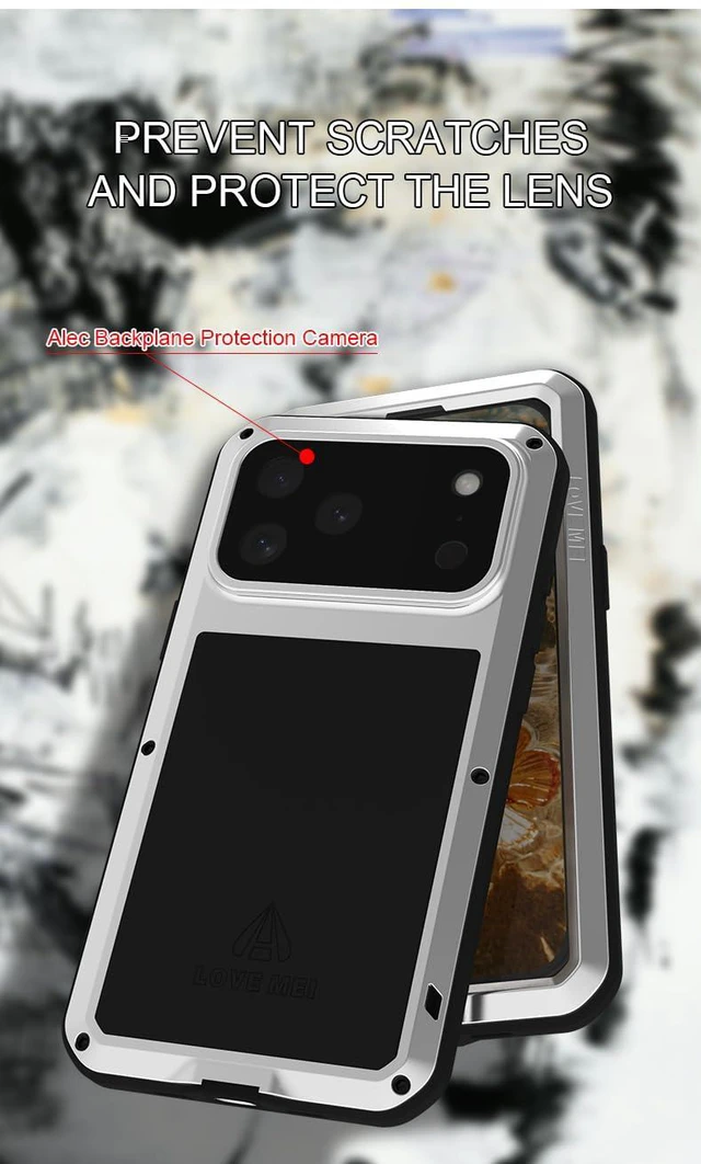 Alt view image 6 of 7 - Powerful Phone Case for iPhone 17 Pro Max Metal Armor Shock Dirt Proof Water Cases - Black