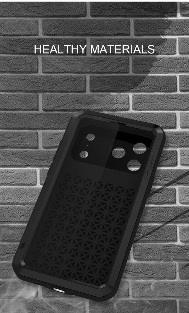 Alt view image 7 of 7 - Powerful Phone Case for iPhone 17 Pro Max Metal Armor Shock Dirt Proof Water Cases - Black