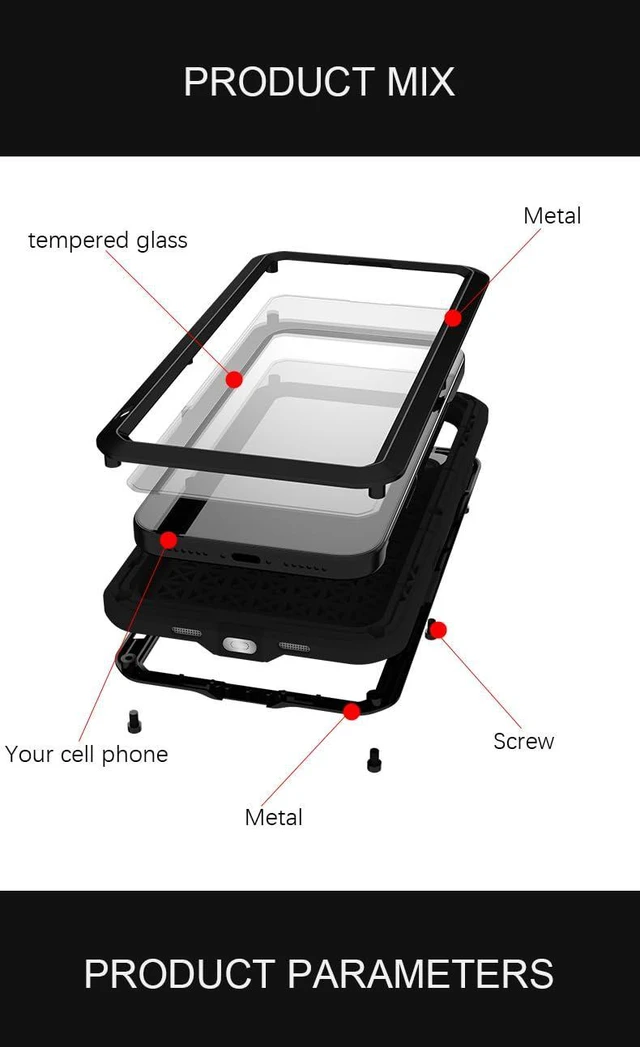 Alt view image 7 of 7 - Powerful Phone Case for iPhone 17 Pro Max Metal Armor Shock Dirt Proof Water Cases - Silver
