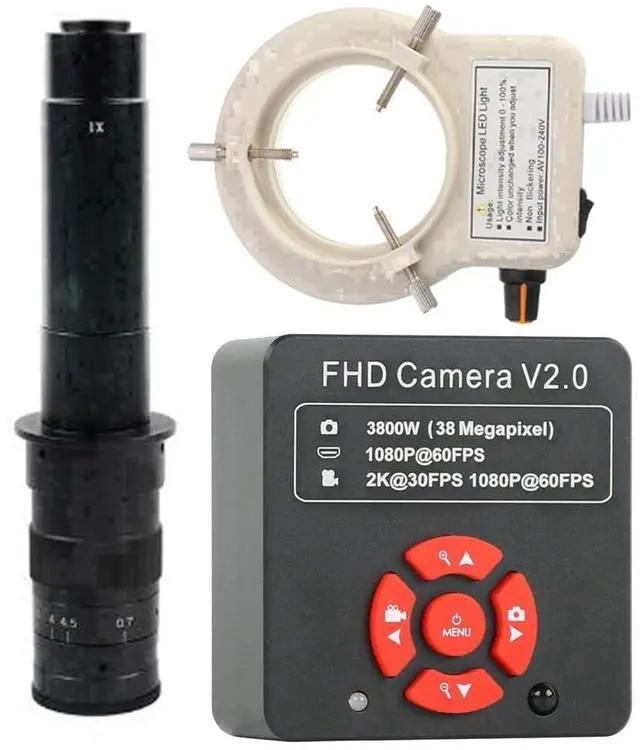 Main image of 38MP 2K 1080P 60FPS Industry Video HDMI USB Microscope Camera & 300X C-Mount Lens With 56-LED Adjustable Ring Light