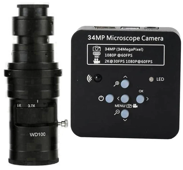 Main image of 2025 34MP 2K 1080P 60FPS HDMI USB Industrial Digital Video Microscope Camera & 200X C-Mount Lens - Black