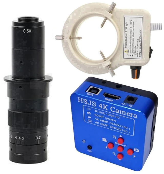 Main image of 20205 HSJS 4K 60MP HDMI USB Industrial Video Microscope Camera For Phone PCB Repair & 180X C-Mount Lens With 56-LED Adjustable Ring Light