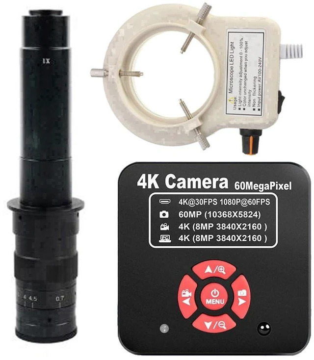 Main image of 20205 NEW 4K 60MP HDMI USB TF Industrial Video Microscope Camera For Phone PCB Repair & 300X C-Mount Lens With 56-LED Adjustable Ring Light