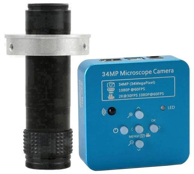 Main image of 2025 34MP 2K 1080P 60FPS HDMI USB Industrial Digital Video Microscope Camera & 120X C-Mount Lens - Blue