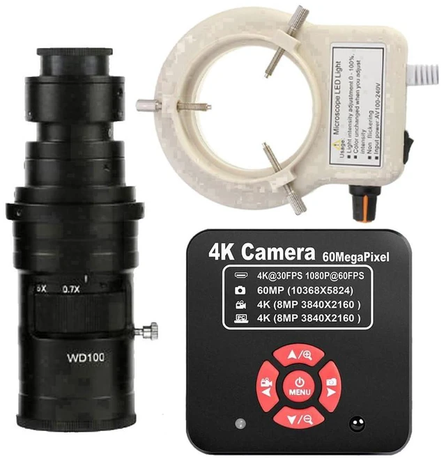 Main image of 20205 NEW 4K 60MP HDMI USB TF Industrial Video Microscope Camera For Phone PCB Repair & 200X C-Mount Lens With 56-LED Adjustable Ring Light