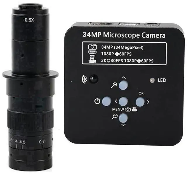 Main image of 2025 34MP 2K 1080P 60FPS HDMI USB Industrial Digital Video Microscope Camera & 180X C-Mount Lens - Black