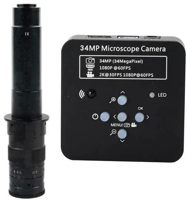 Main image of 2025 34MP 2K 1080P 60FPS HDMI USB Industrial Digital Video Microscope Camera & 300X C-Mount Lens - Black