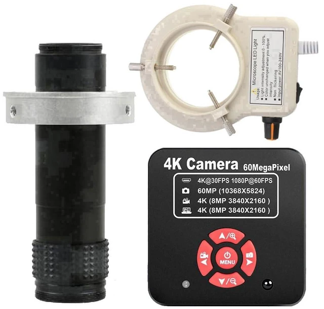 Main image of 20205 NEW 4K 60MP HDMI USB TF Industrial Video Microscope Camera For Phone PCB Repair & 120X C-Mount Lens With 56-LED Adjustable Ring Light