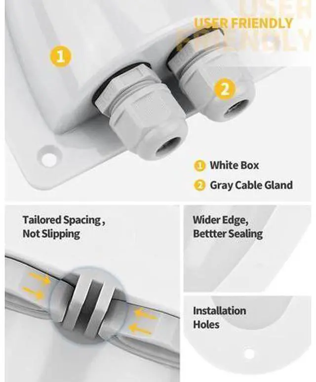 Alt view image 5 of 7 - White solar dual-cable entry junction box, waterproof ABS solar entry housing for RV roofs, suitable for RVs, boats, yachts, and rooftops (white)