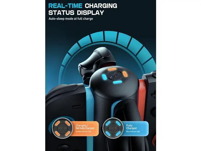 Alt view image 6 of 7 - Charging Dock for Nintendo Switch, 2 Joy-Con Controllers - 4-in-1 Quick Charge Station, Magnetic and Weighted Dock, Bi-directional Design, LED Indicator and Overcharge Protection