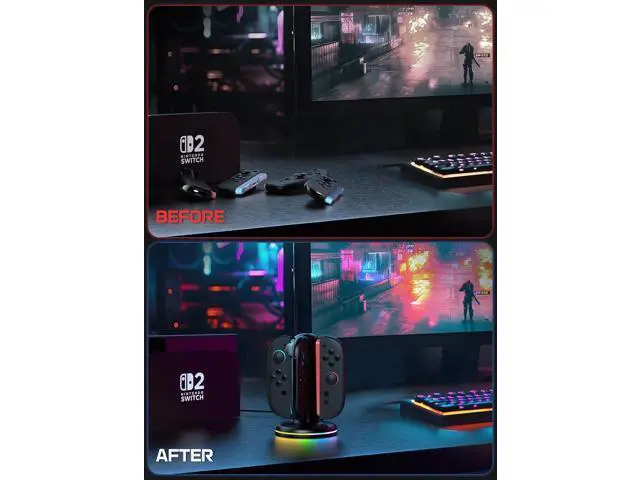 Alt view image 7 of 7 - Charging Dock for Nintendo Switch, 2 Joy-Con Controllers - 4-in-1 Quick Charge Station, Magnetic and Weighted Dock, Bi-directional Design, LED Indicator and Overcharge Protection