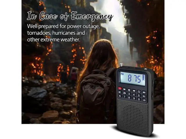 Alt view image 2 of 7 - Portable FM AM Radio with Bluetooth, Recording, TF Card Support, Stable Signal Reception, LED Emergency Light, Home and Outdoor Use Compact Design (Black)