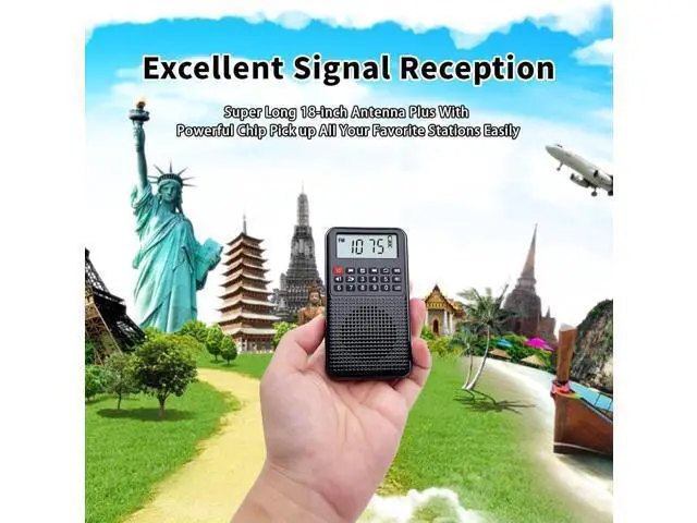 Alt view image 7 of 7 - Portable FM AM Radio with Bluetooth, Recording, TF Card Support, Stable Signal Reception, LED Emergency Light, Home and Outdoor Use Compact Design (Black)