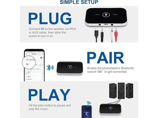 Alt view image 5 of 7 - Bluetooth Transmitter Receiver, 2-in-1 Auxiliary Bluetooth 5.0 Audio Adapter with Auxiliary 3.5mm R/L Cable for TV/Airplane/Home Stereo/Speakers/BT Headphones, RCA AUX 3.5mm Bluetooth Music Receiver