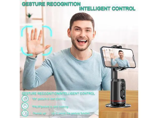 Alt view image 2 of 7 - Automatic Face Tracking Tripod 360° Rotating Automatic Tracking Mobile Phone Holder, No App Required, Mobile Phone Camera Holder with Remote Control, Rechargeable Smart Shooting Holder for Live Video