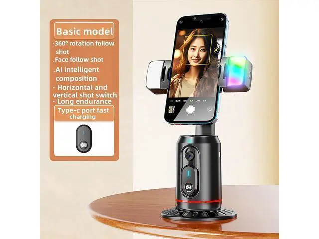 Alt view image 6 of 7 - Automatic Face Tracking Tripod 360° Rotating Automatic Tracking Mobile Phone Holder, No App Required, Mobile Phone Camera Holder with Remote Control, Rechargeable Smart Shooting Holder for Live Video