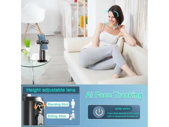 Alt view image 4 of 7 - Automatic Face Tracking Tripod 360° Rotating Automatic Tracking Mobile Phone Holder, No App Required, Mobile Phone Camera Holder with Remote Control, Rechargeable Smart Shooting Holder for Live Video