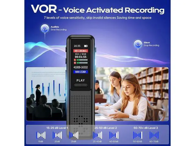Alt view image 7 of 7 - 64GB Recorder - Upgraded digital voice-activated recorder with AI noise reduction, tape recording device for lecture meetings/courses/interviews