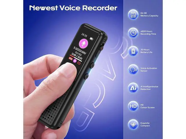 Alt view image 3 of 7 - 64GB Recorder - Upgraded digital voice-activated recorder with AI noise reduction, tape recording device for lecture meetings/courses/interviews