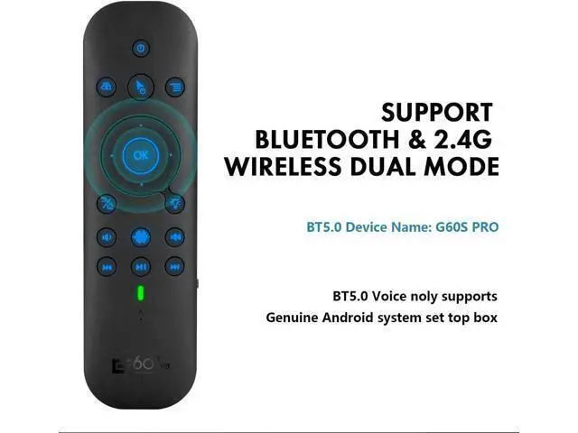 Alt view image 3 of 7 - Bluetooth Voice Remote with Keyboard, Air Mouse, Backlight, Rechargeable, 2.4G WiFi/BT5.0 Dual Mode, IR Learning - Compatible with Nvidia Shield, PC, Projector, Android TV Box, HTPC (G60S Pro)