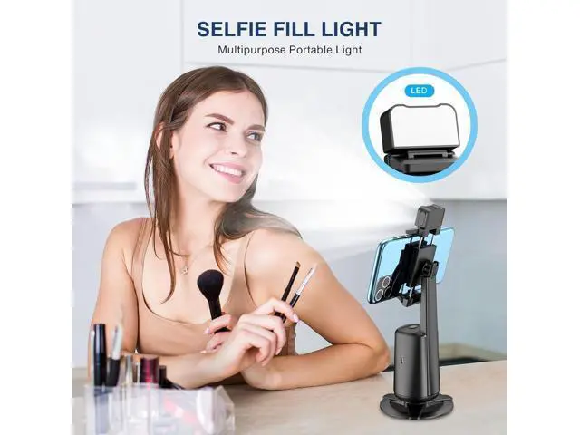Alt view image 7 of 7 - Automatic Face Tracking Tripod 360° Rotating Smartphone Photo and Video Kit Mount, No App Required, Camera Mount with Remote Control and Gesture Control for Live Recording on TikTok (Black) Rechargeab
