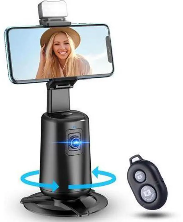 Main image of Automatic Face Tracking Tripod 360° Rotating Smartphone Photo and Video Kit Mount, No App Required, Camera Mount with Remote Control and Gesture Control for Live Recording on TikTok (Black) Rechargeab
