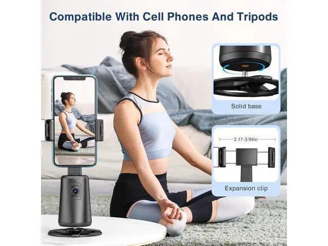 Alt view image 5 of 7 - Automatic Face Tracking Tripod 360° Rotating Smartphone Photo and Video Kit Mount, No App Required, Camera Mount with Remote Control and Gesture Control for Live Recording on TikTok (Black) Rechargeab