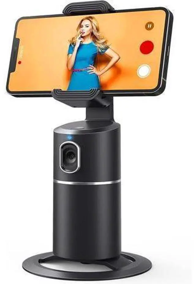 Main image of Automatic Face Tracking Cell Phone Holder, No App Required, 360° Rotating Face Body Cell Phone Tracking Tripod Smart Shot Camera Holder for Live Vlog Streaming Video, Rechargeable Battery - Black
