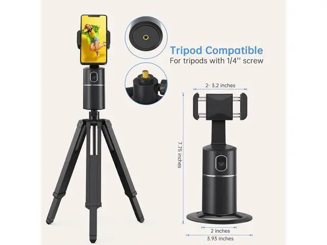 Alt view image 5 of 7 - Automatic Face Tracking Cell Phone Holder, No App Required, 360° Rotating Face Body Cell Phone Tracking Tripod Smart Shot Camera Holder for Live Vlog Streaming Video, Rechargeable Battery - Black