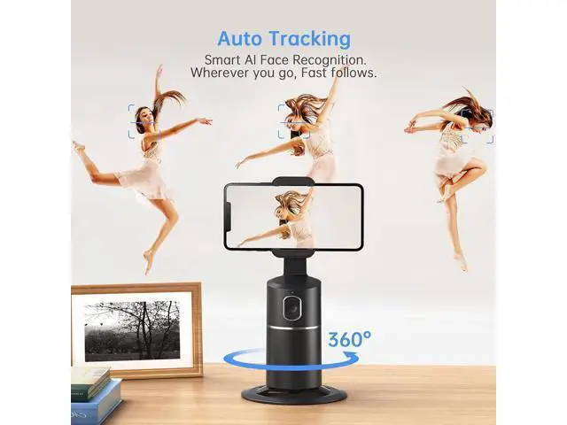Alt view image 3 of 7 - Automatic Face Tracking Cell Phone Holder, No App Required, 360° Rotating Face Body Cell Phone Tracking Tripod Smart Shot Camera Holder for Live Vlog Streaming Video, Rechargeable Battery - Black