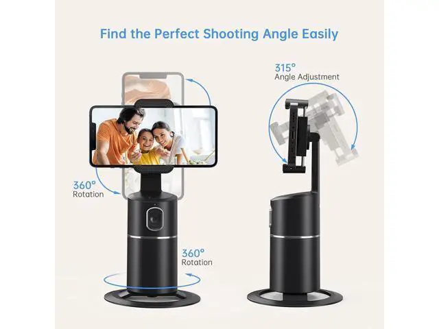 Alt view image 6 of 7 - Automatic Face Tracking Cell Phone Holder, No App Required, 360° Rotating Face Body Cell Phone Tracking Tripod Smart Shot Camera Holder for Live Vlog Streaming Video, Rechargeable Battery - Black