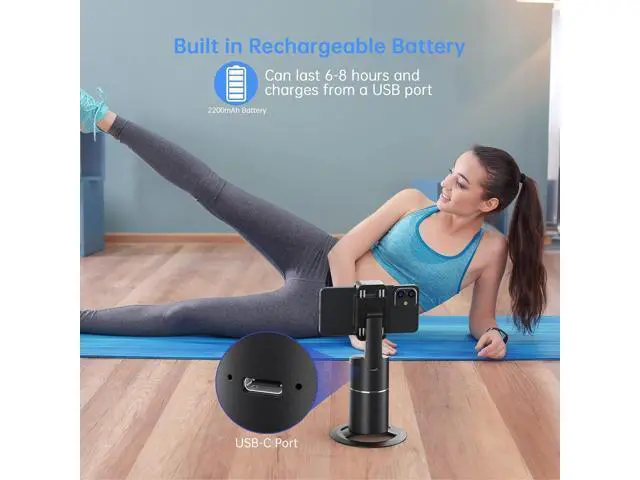 Alt view image 7 of 7 - Automatic Face Tracking Cell Phone Holder, No App Required, 360° Rotating Face Body Cell Phone Tracking Tripod Smart Shot Camera Holder for Live Vlog Streaming Video, Rechargeable Battery - Black