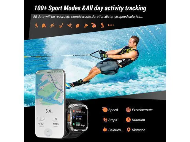 Alt view image 5 of 5 - Men's Military Smartwatch (Receive/Dial), 2.01-inch Smartwatch for Android and iPhone, Fitness Tracker with Flashlight/Compass/100 Day Battery/Heart Rate/Sleep/100+ Sport Modes (2 Bands).