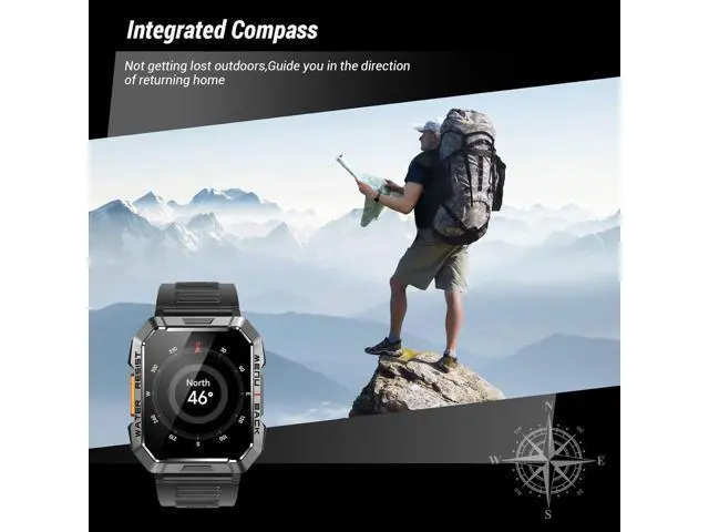 Alt view image 2 of 5 - Men's Military Smartwatch (Receive/Dial), 2.01-inch Smartwatch for Android and iPhone, Fitness Tracker with Flashlight/Compass/100 Day Battery/Heart Rate/Sleep/100+ Sport Modes (2 Bands).