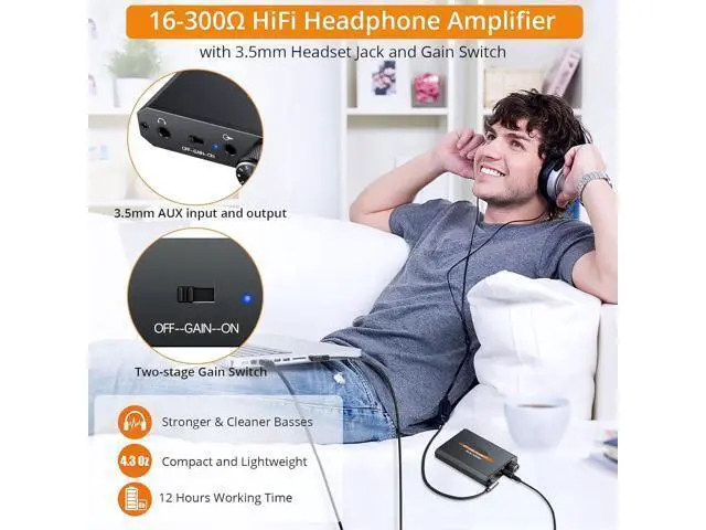 Alt view image 3 of 6 - Portable 3.5mm Headphone Amplifier Two-Stage Gain Switch, 16-300 Ohm, Aluminum Matte Finish