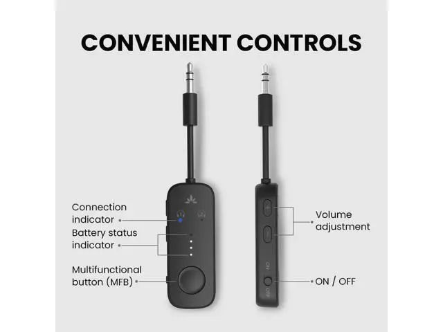 Alt view image 7 of 7 - Airplane Bluetooth 5.3 Adapter with Qualcomm aptX Adaptive, Supports 2 AirPods or Headphones, 20 Hours of Playback Time, 3.5mm AUX Wireless Audio Transmitter for Travel Flights, Airlines, Gyms