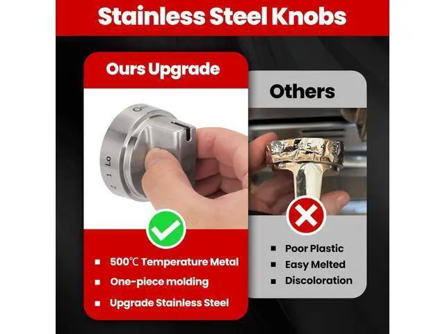 Alt view image 5 of 7 - Stainless Steel WB03X24818 Gas Stove Knob Replacement for GE Cooktops; Compatible with GE JGB6, JGB7, JGB8, and JGBS Series; Replaces AP5989029 and PS11729081; 5-Piece Set (Not Universal)