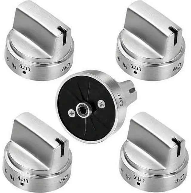Main image of Stainless Steel WB03X24818 Gas Stove Knob Replacement for GE Cooktops; Compatible with GE JGB6, JGB7, JGB8, and JGBS Series; Replaces AP5989029 and PS11729081; 5-Piece Set (Not Universal)