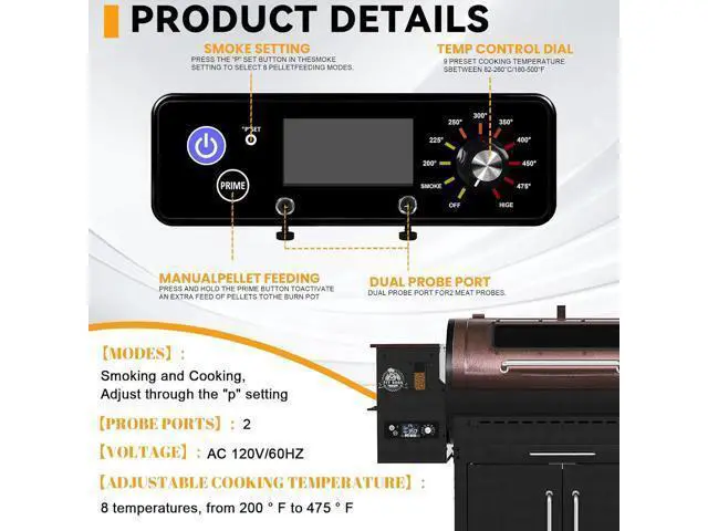 Alt view image 6 of 6 - AC03P9 PB1100PS1 Control Board, compatible with Pit Boss 1100PS1, PB820, Pro 1100, 550 Navigator, PB440D2, PB1150G, PB850G, and PB550G wood pellet grills/smokers; control panel with LCD display