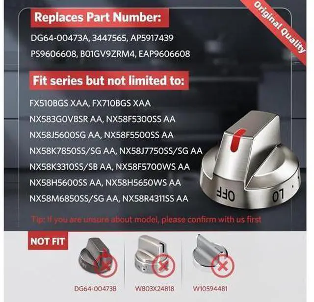 Alt view image 2 of 7 - DG64-00473A Stove Knobs, Oven Knobs, Gas Burner Control Knobs Compatible with Samsung Stove Tops (Replacement Parts for NX58H5600SS, NX58H5650WS, NX58M6850SS, NX58F5700WS, NX58J7750SS) 5-Piece Set
