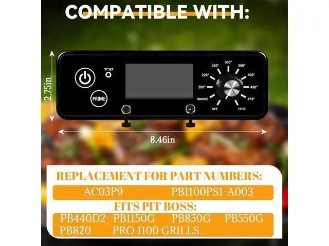 Alt view image 3 of 6 - AC03P9 PB1100PS1 Control Board, compatible with Pit Boss 1100PS1, PB820, Pro 1100, 550 Navigator, PB440D2, PB1150G, PB850G, and PB550G wood pellet grills/smokers; control panel with LCD display
