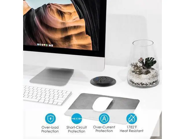 Alt view image 7 of 7 - Embedded Power Eye-Protection Strip with AC Power Outlet and 20W Fast-Charging USB-C PortDesktop-Mounted, Essential Office Desk Outlet, ETL Certified