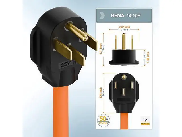 Alt view image 4 of 7 - 1FT STW 10/3 Heavy-Duty NEMA 14-50P 50-Amp Male Plug to 6-20R/6-15R T-Blade Adapter, 4-Pole 250V to 20A, 250V 6-20/15R Adapter, 14-50 to 6-20R Electric Vehicle/Dryer Adapter