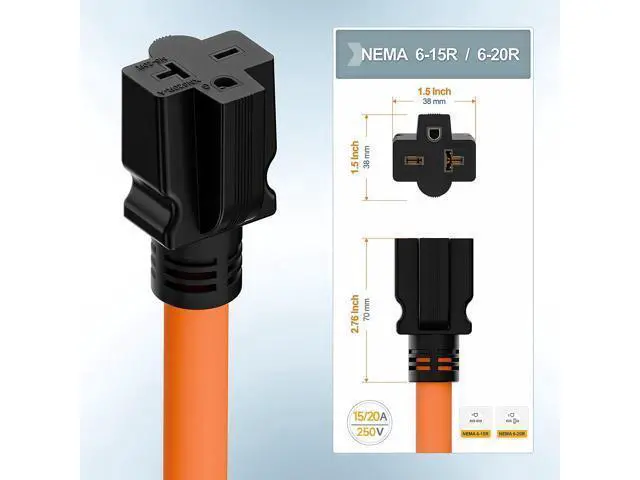 Alt view image 5 of 7 - 1FT STW 10/3 Heavy-Duty NEMA 14-50P 50-Amp Male Plug to 6-20R/6-15R T-Blade Adapter, 4-Pole 250V to 20A, 250V 6-20/15R Adapter, 14-50 to 6-20R Electric Vehicle/Dryer Adapter