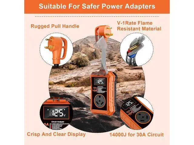 Alt view image 7 of 7 - RV Surge Protector, 30 Amps, 14,000 Joules; Waterproof RV Circuit Analyzer with Smart LED Display; Surge Protector with High/Low Voltage Protection; RV Voltage Protector for RVs and Travel Trailers