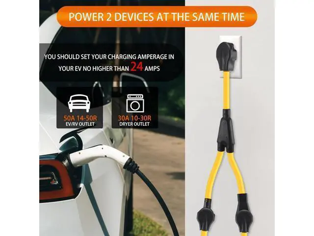 Alt view image 4 of 7 - 30-amp Y-splitter for RVs/EVs, compatible with NEMA 10-30P to 14-50R/10-30R adapters (3-pin 30A to 4-pin 50A), for EV/RV charging, STW 10 AWG, with safety ground wire, 3 feet