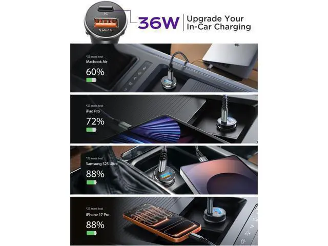 Alt view image 4 of 7 - 54W Car mobile phone charger USBC, cigarette adapter, iPhone auto accessories, USB-C car charger adapter USB-C Type C 12v, suitable for iPhone 17 Pro Max 16 15 14 13 12 Samsung Google iPad Andorid