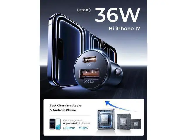 Alt view image 6 of 7 - 54W Car mobile phone charger USBC, cigarette adapter, iPhone auto accessories, USB-C car charger adapter USB-C Type C 12v, suitable for iPhone 17 Pro Max 16 15 14 13 12 Samsung Google iPad Andorid